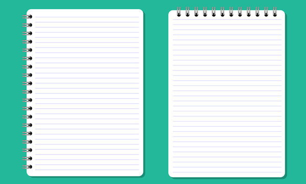 Blank spiral notepad notebook with lines. Flat color and Isolated.
