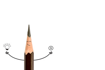 pencil smiling and light bulb on white, idea concept. Are though
