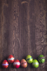 Easter eggs. Festive decoration. Happy Easter! Easter eggs on wo