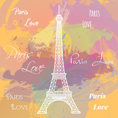 Fototapeta na wymiar Postcard with text Take me to Paris. Eiffel Tower with balloons