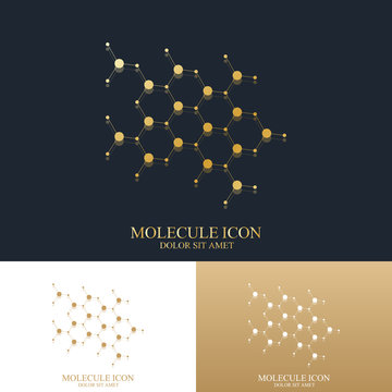 Modern set logotype icon dna and molecule. Molecule golden Logo. Vector template for medicine, science, technology, chemistry, biotechnology,