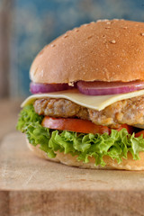 Close up of a pork Hamburger 