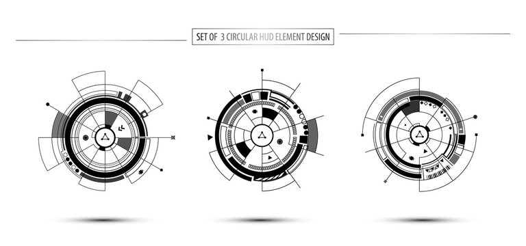 set of circular digital technology communication hud element design