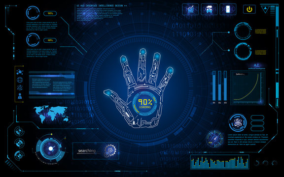 futuristic hand scan identify with hud element interface screen monitor design background template
