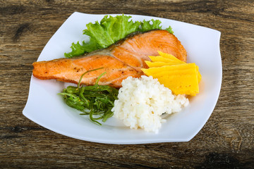 Roasted salmon steak