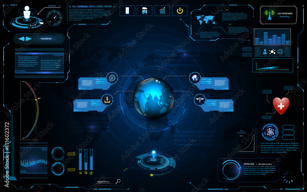 Poster hud interface global network connection tech innovation concept element template design