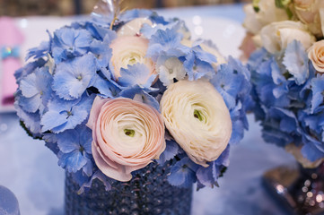 Wedding decoration of flowers for the ceremony in restaurant