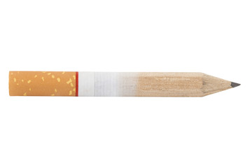 Cigarette and wooden pencil concept drug and knowledge with clip