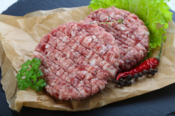 Raw burger cutlet