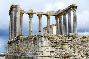 Evora, Portugal. The iconic Roman Temple dedicated to the Emperor cult, wrongly considered as a...