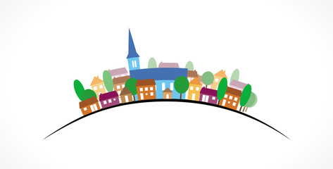 Fototapeta premium Village silhouette couleurs sur courbe