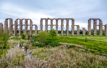 view of Aqueduct of the Miracles in Merida, Spain