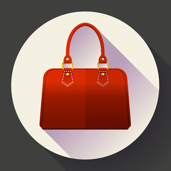 Red fashion women hand bag icon. Flat design style.