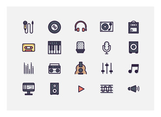 music icon set vector.line vector.