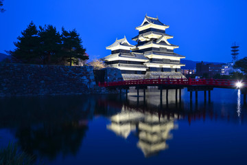 Matsumoto Castle with twillight reflection, Japan