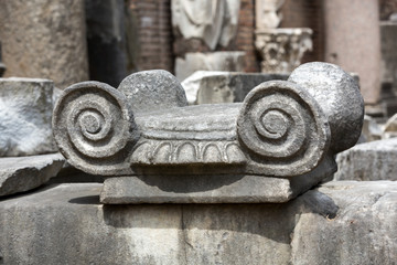 Ancient Roman column in the ruins of the Baths of Diocletian in Rome, Italy