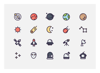 space icon set vector. line icons.