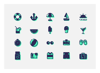 summer icon set vector.line icons.