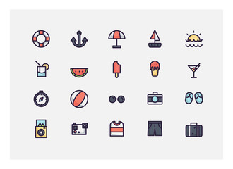 summer icon set vector.line icons.