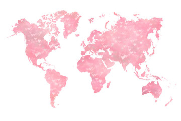 World map filled with a photograph of blurred (booked effect) pink hearts © oliophotography