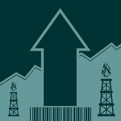 Gas rig icon on grow up arrow and bar code