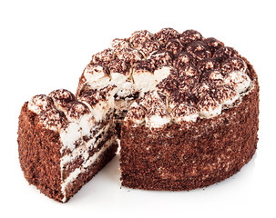 Delicious cake close-up isolated on a white background.