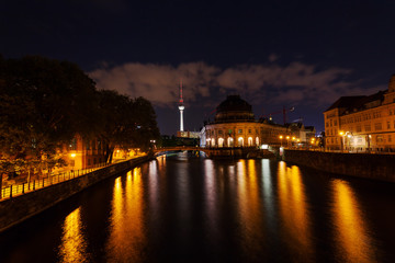 Fototapeta premium night view on Bode Museum and Television Tower in Berlin, Germany