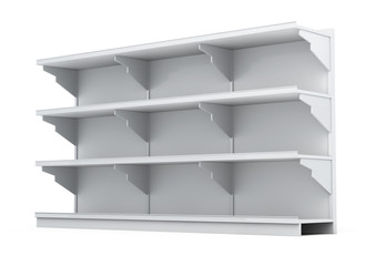 Rack with empty shelves isolated on white background. 3d rendering.