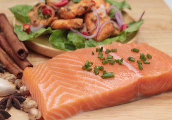 Spicy salmon salad delicious with raw salmon.
