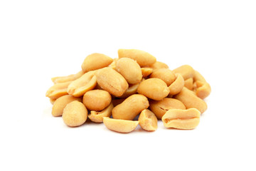 Roasted salted peanuts isolated on a white background 