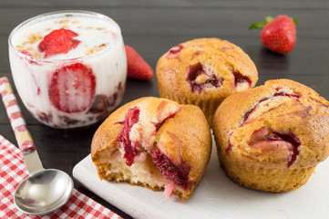 Strawberry muffins and a fresh strawberries parfait