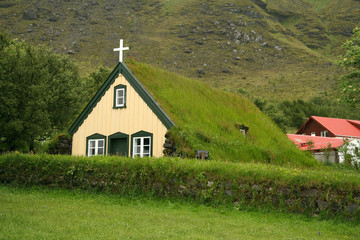 Fototapeta na wymiar Wooden church in the Hof farm, Iceland