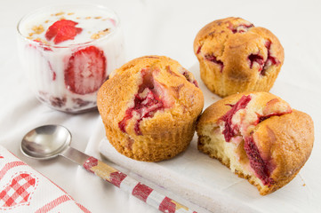 Strawberry muffins and a fresh strawberries parfait