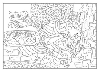 Nesting bird coloring page for adults vector illustration