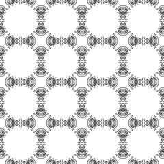 Abstract seamless pattern, vintage vector ornament, black and white background