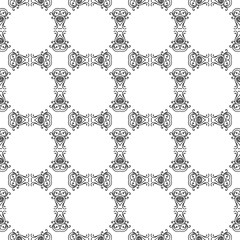 Abstract seamless pattern, vintage vector ornament, black and white background