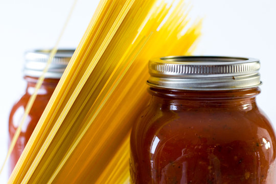 Spaghetti Sauce In A Jar On A White Background 