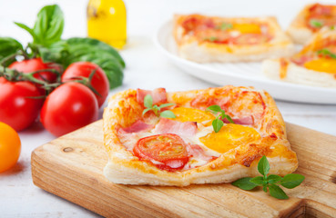 Fresh homemade square Pizza with vegetables, basil