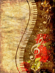 Piano Keyboard with Music Notes Grunge