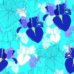 Seamless pattern with colorful flowers. Hand drawn floral texture.