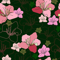 Seamless pattern with colorful flowers. Hand drawn floral texture.
