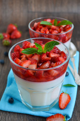 Vanilla panna cotta with strawberry and mint
