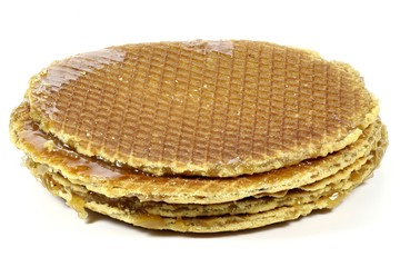 große niederländische Sirupwaffeln isoliert auf weißem Hintergrund
