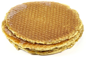 traditional dutch syrup waffles isolated on white background