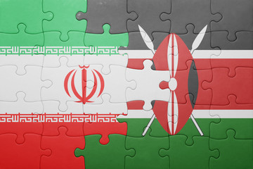 puzzle with the national flag of kenya and iran.