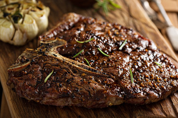 Beef steak cooked on a grill