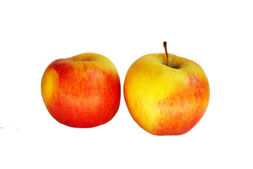 Large red and yellow apples isolated on white background . Useful vitamin food for diet. Juicy apples for dessert. Healthy fruit. Still life of ripe apples.