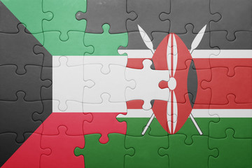puzzle with the national flag of kenya and kuwait.