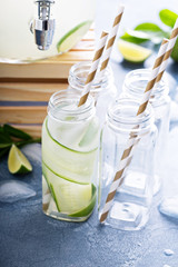 Lime and cucumber lemonade in bottles
