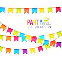 Vector illustration. Party Flags Design with Confetti. Holiday Template.